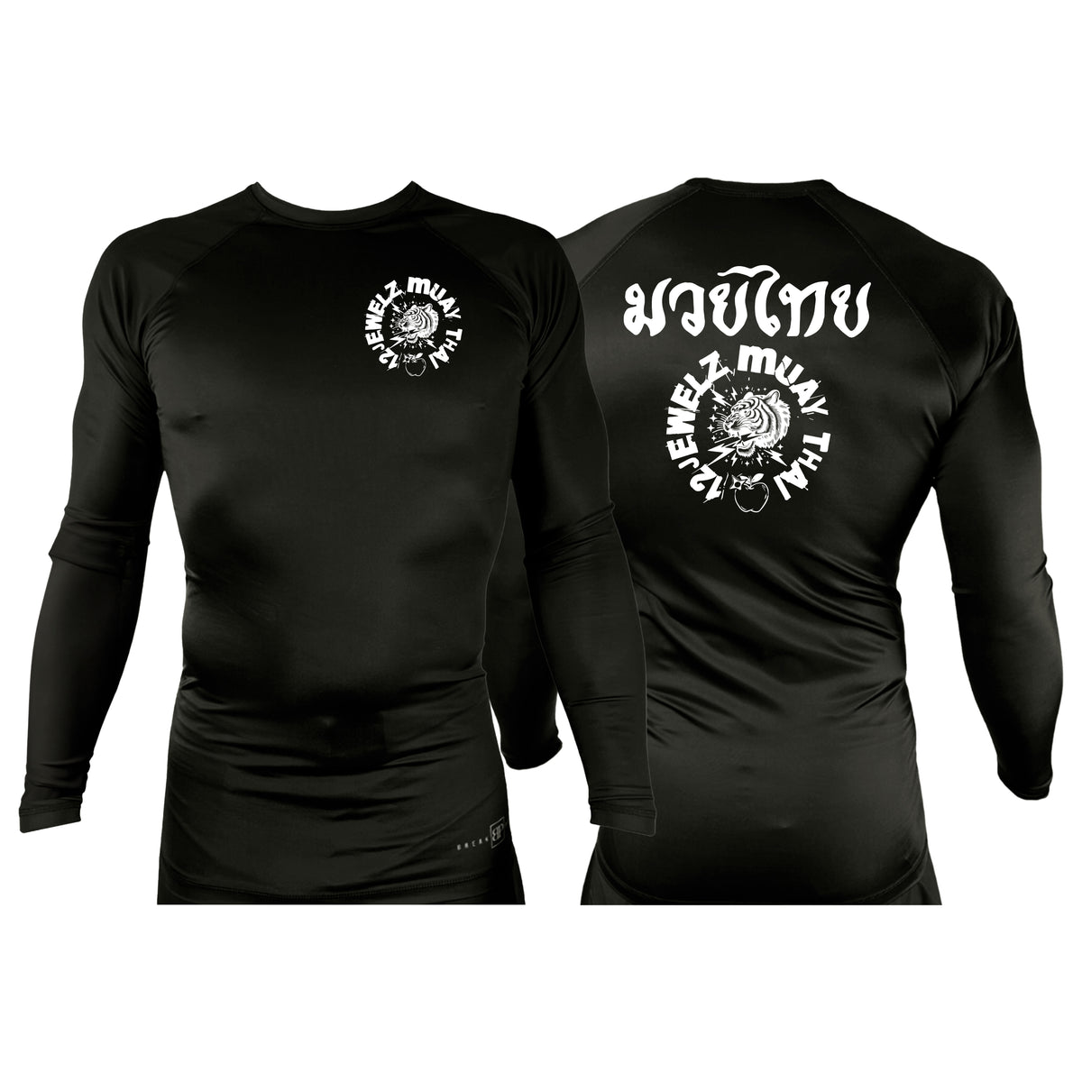 12 Jewelz Muay Thai All Black Rash Guards Long Sleeves #8225 D