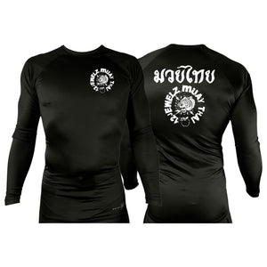 12 Jewelz Muay Thai All Black Rash Guards Long Sleeves #8225 D