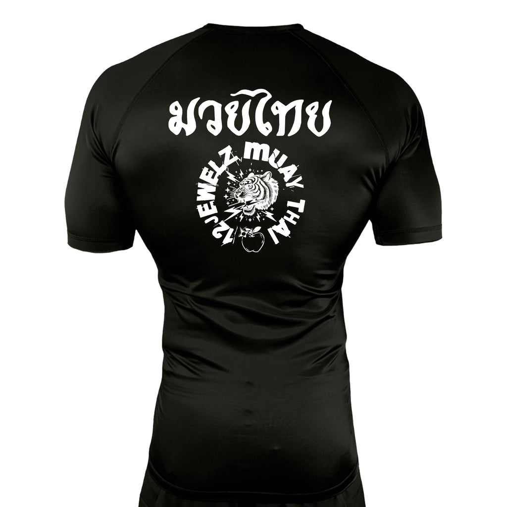 12 Jewelz Muay Thai All Black Rash Guards Short Sleeves #8225 D