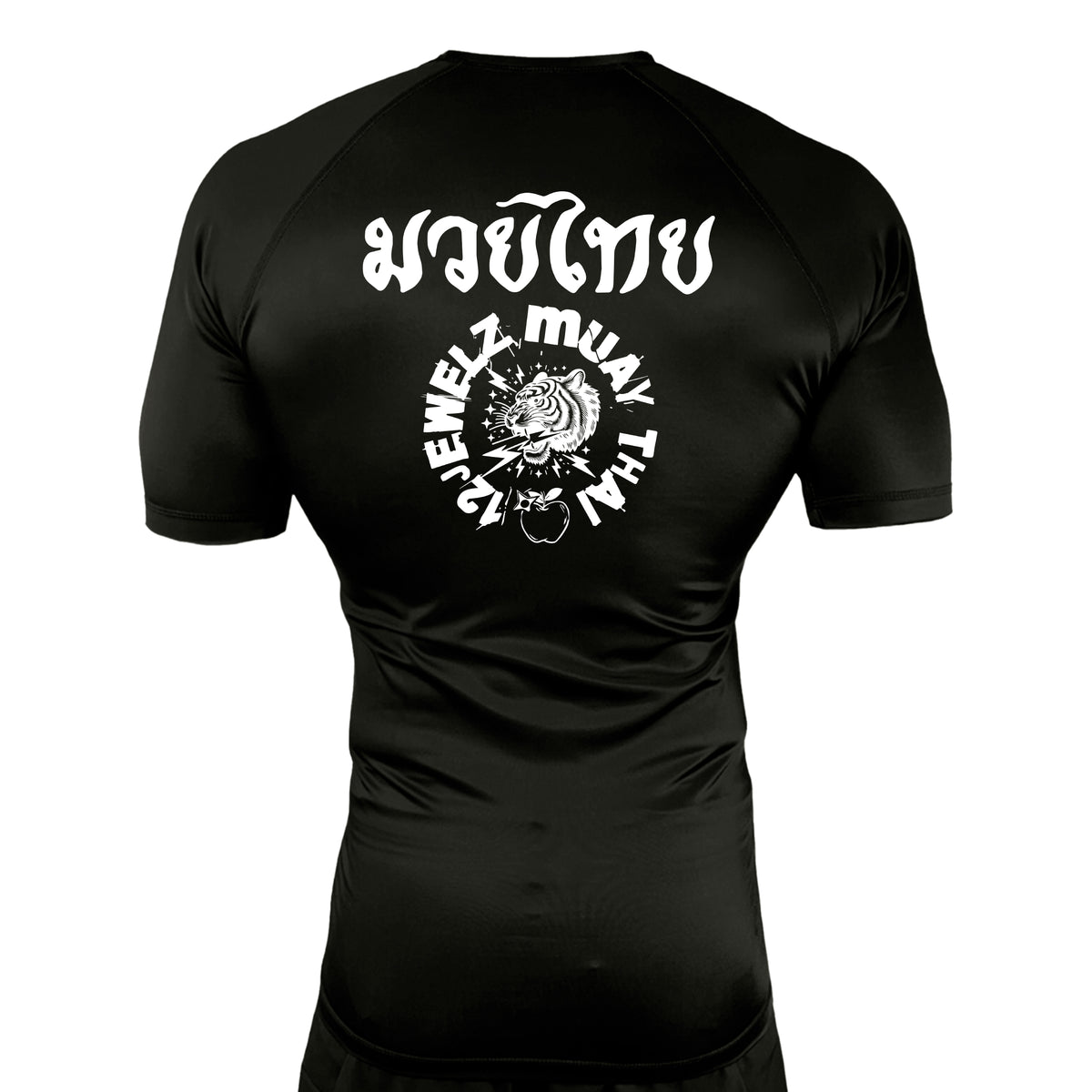 12 Jewelz Muay Thai All Black Rash Guards Short Sleeves #8225 D