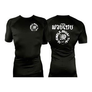 12 Jewelz Muay Thai All Black Rash Guards Short Sleeves #8225 D