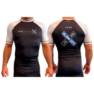 Island City Jiu Jitsu All Black Ranked Short Sleeve Rash Guards #8226 C