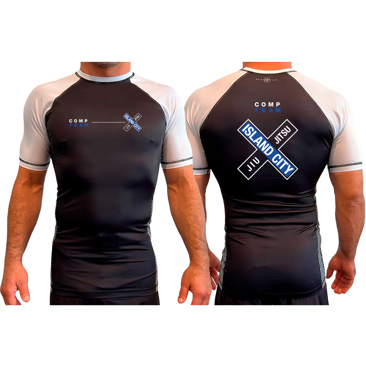 Island City Jiu Jitsu All Black Ranked Short Sleeve Rash Guards #8226 C