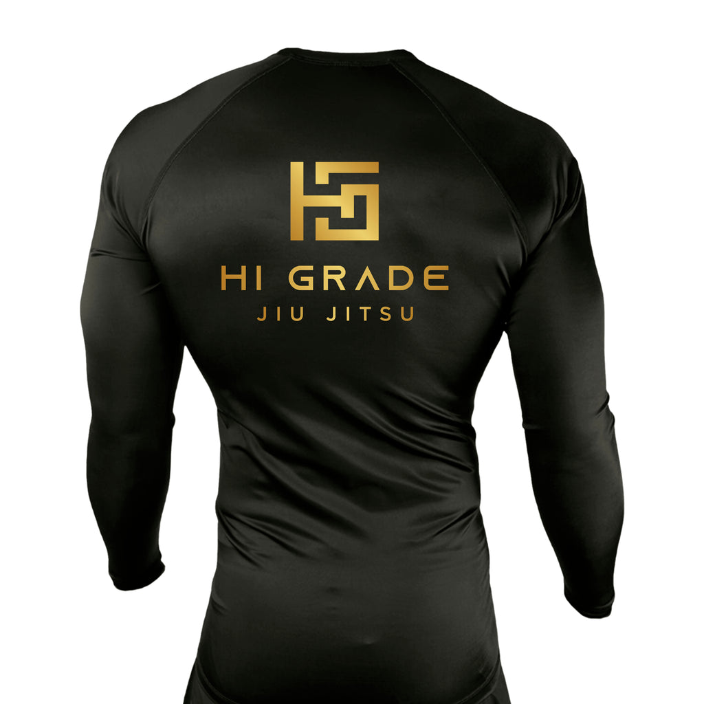 HI Grade Jiu-Jitsu All Black Rash Guards Long Sleeves #8228 A