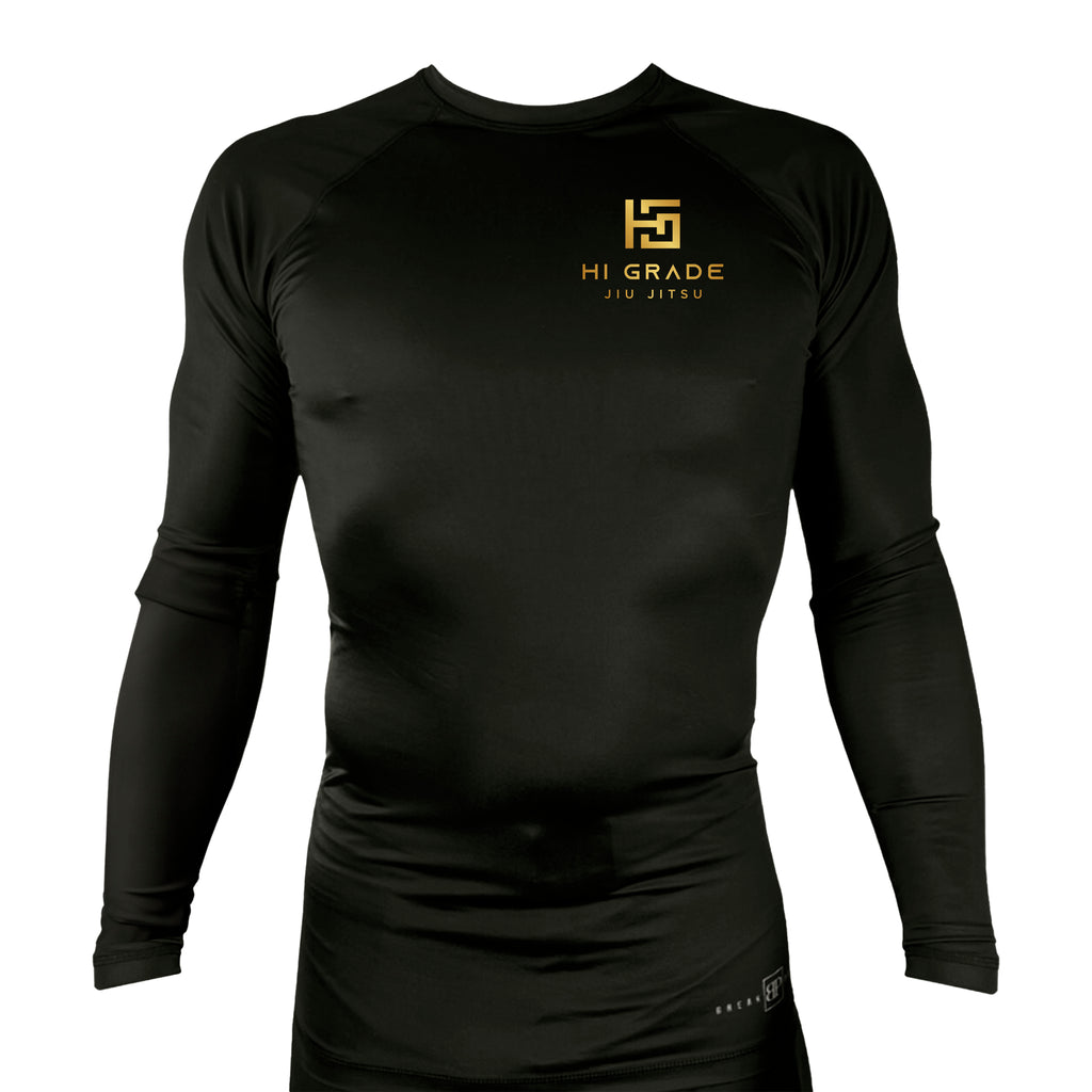 HI Grade Jiu-Jitsu All Black Rash Guards Long Sleeves #8228 A