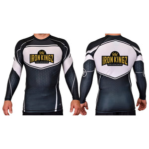 Iron Kingz Academy Rash Guards Black/White #8229 A