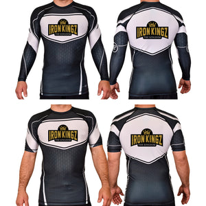 Iron Kingz Academy Rash Guards Black/White #8229 A