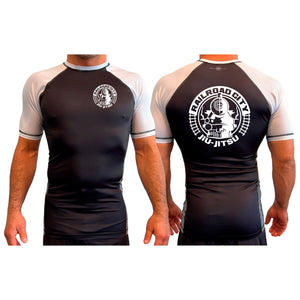 Railroad City Jiu Jitsu All Black Ranked Short Sleeve Rash Guards #8231 A