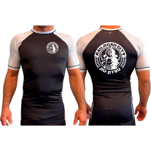 Railroad City Jiu Jitsu All Black Ranked Short Sleeve Rash Guards #8231 A
