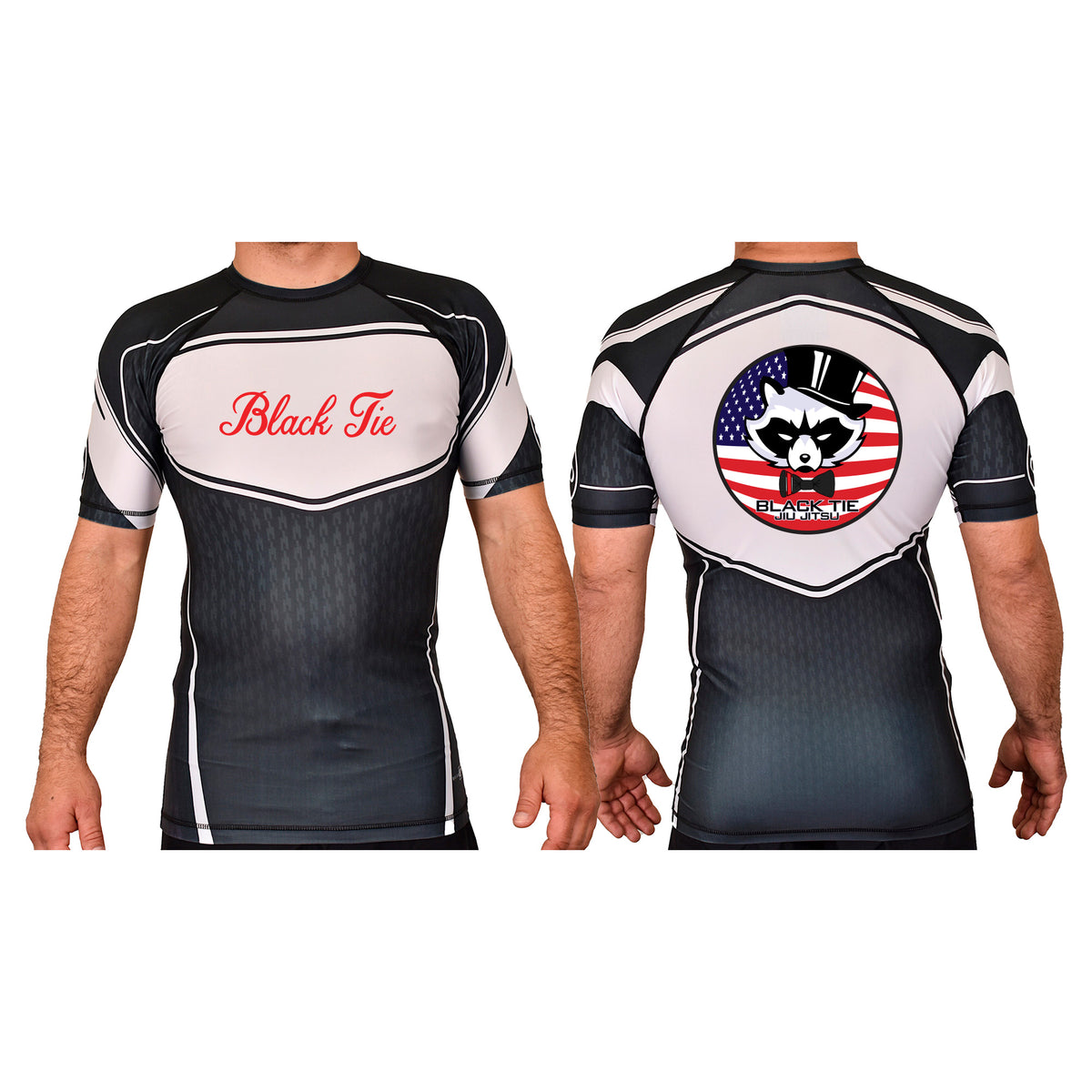 Black Tie/Trinity Jiu Jitsu Academy Rash Guards Black/White #8234 C