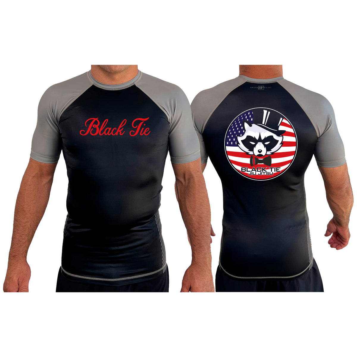 Black Tie/Trinity Jiu Jitsu All Black Ranked Short Sleeve Rash Guards #8234 C