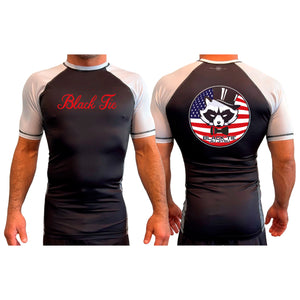 Black Tie/Trinity Jiu Jitsu All Black Ranked Short Sleeve Rash Guards #8234 C