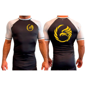 Black Tie/Trinity Jiu Jitsu All Black Ranked Short Sleeve Rash Guards #8234 A