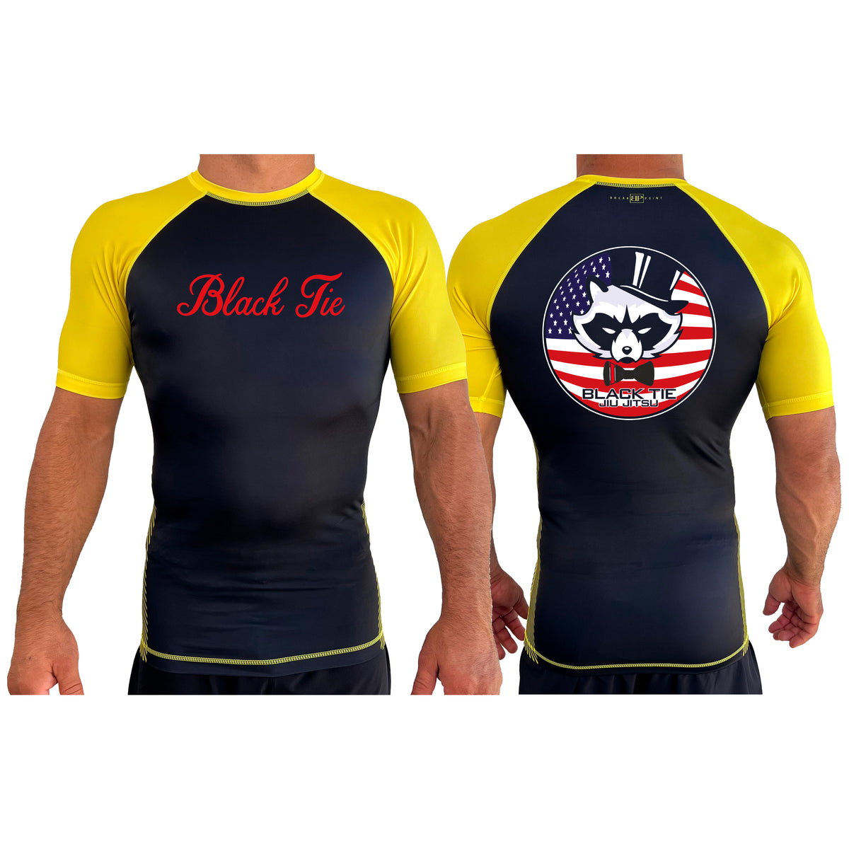 Black Tie/Trinity Jiu Jitsu All Black Ranked Short Sleeve Rash Guards #8234 C