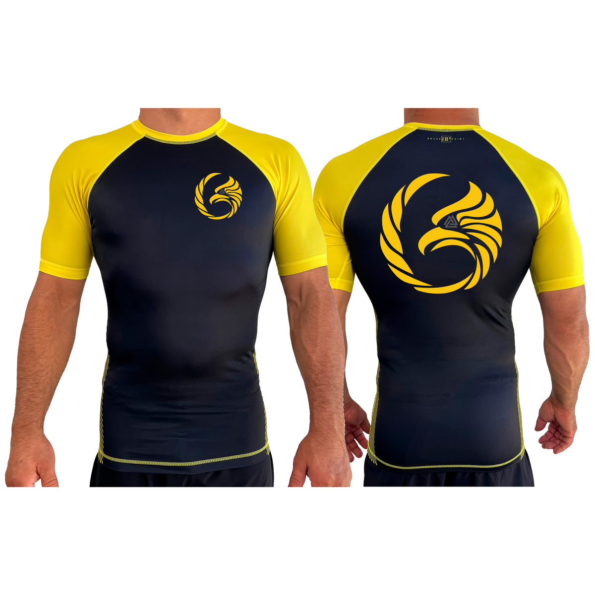 Black Tie/Trinity Jiu Jitsu All Black Ranked Short Sleeve Rash Guards #8234 A