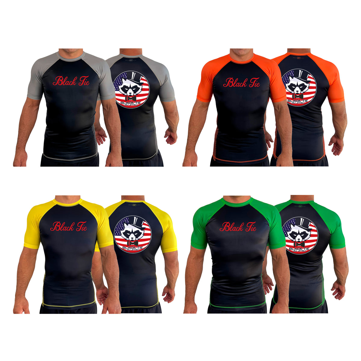 Black Tie/Trinity Jiu Jitsu All Black Ranked Short Sleeve Rash Guards #8234 C