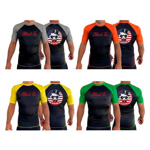 Black Tie/Trinity Jiu Jitsu All Black Ranked Short Sleeve Rash Guards #8234 C