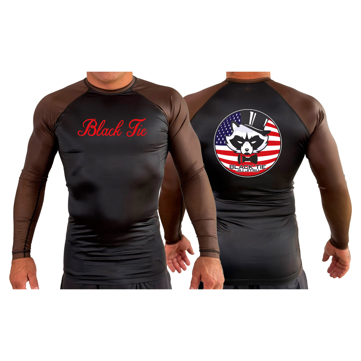 Black Tie/Trinity Jiu Jitsu All Black Ranked Long Sleeve Rash Guards #8234 C