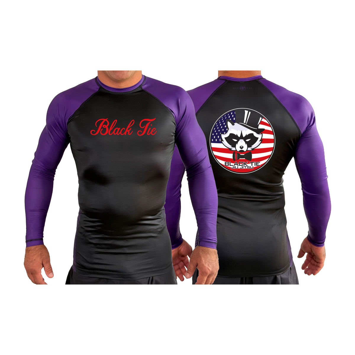 Black Tie/Trinity Jiu Jitsu All Black Ranked Long Sleeve Rash Guards #8234 C