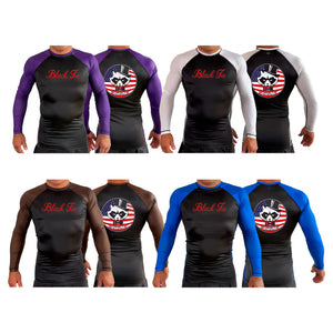 Black Tie/Trinity Jiu Jitsu All Black Ranked Long Sleeve Rash Guards #8234 C