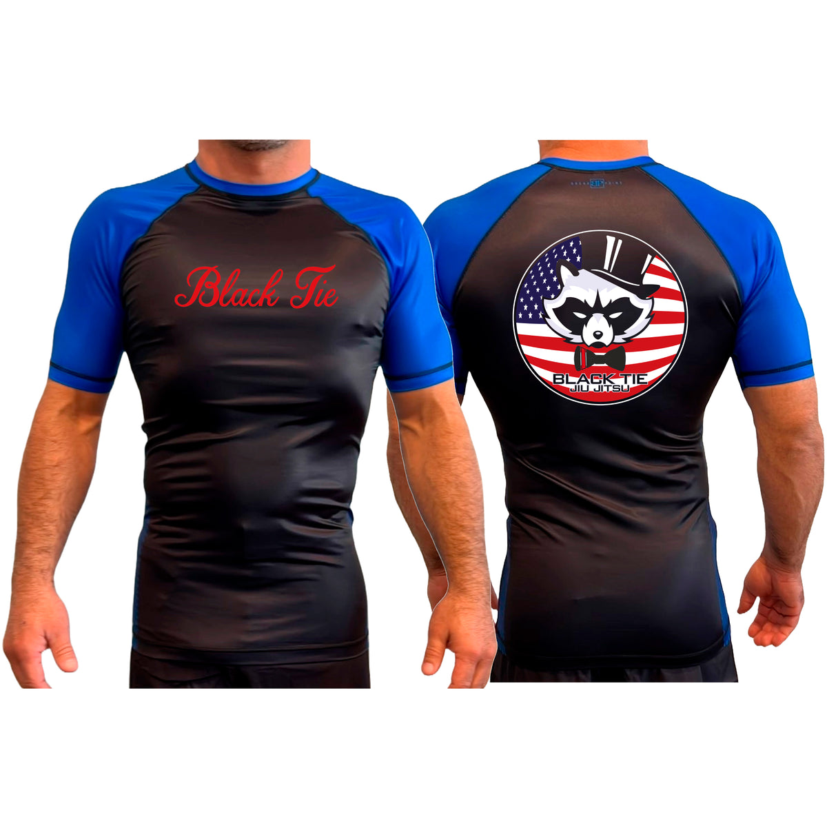 Black Tie/Trinity Jiu Jitsu All Black Ranked Short Sleeve Rash Guards #8234 C
