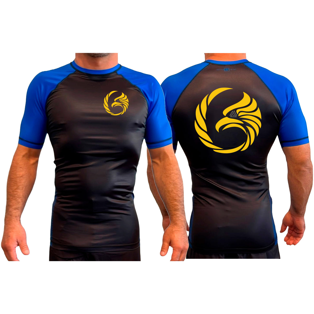 Black Tie/Trinity Jiu Jitsu All Black Ranked Short Sleeve Rash Guards #8234 A
