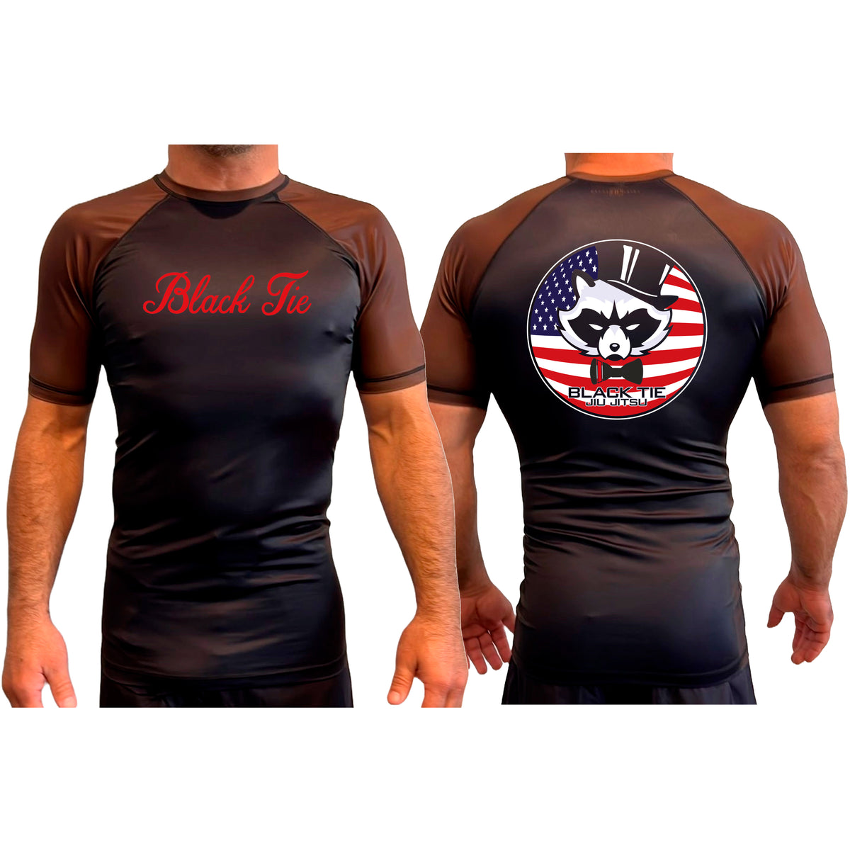 Black Tie/Trinity Jiu Jitsu All Black Ranked Short Sleeve Rash Guards #8234 C