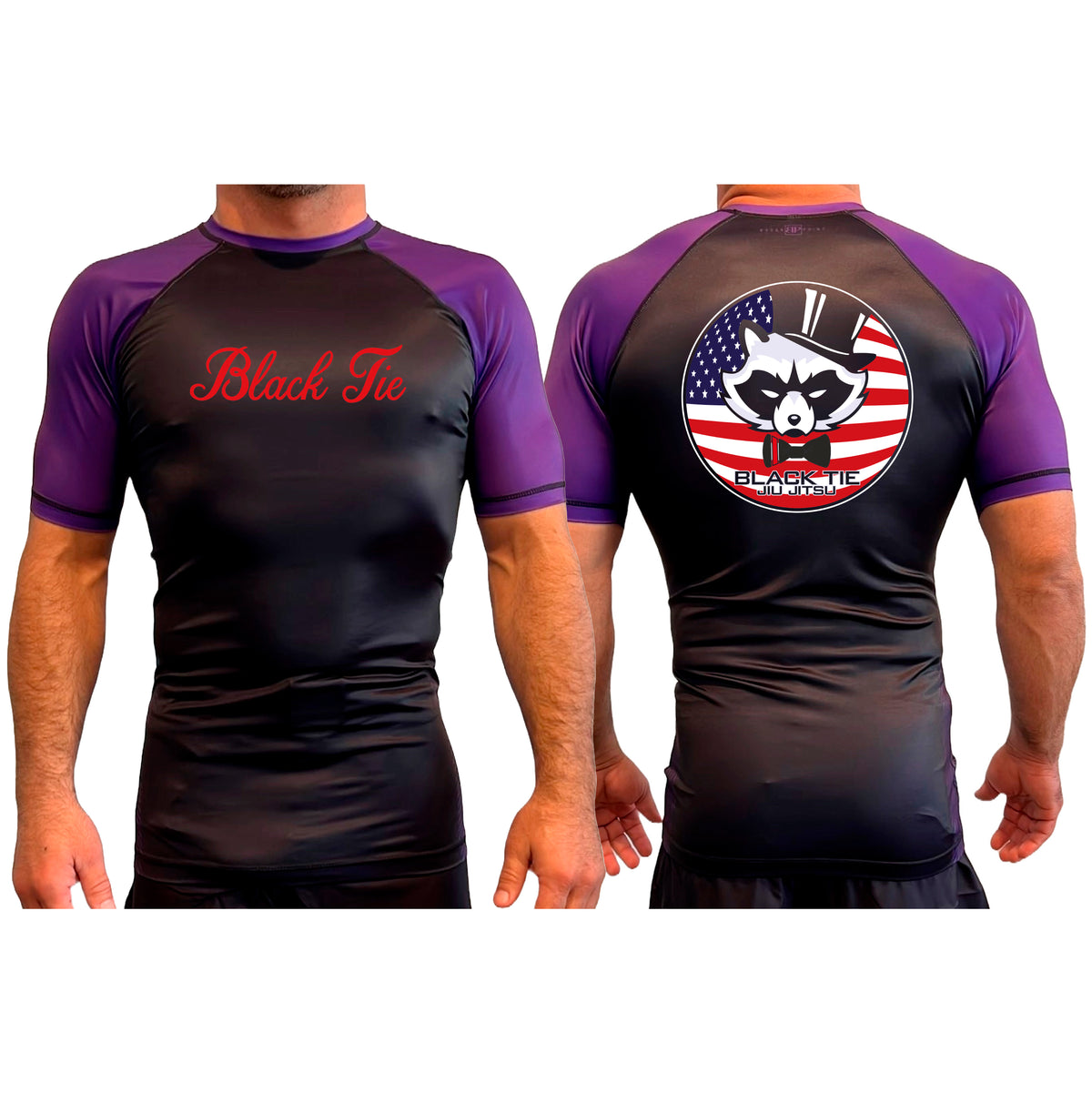 Black Tie/Trinity Jiu Jitsu All Black Ranked Short Sleeve Rash Guards #8234 C