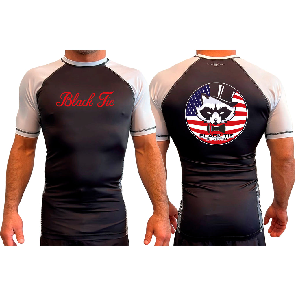Black Tie/Trinity Jiu Jitsu All Black Ranked Short Sleeve Rash Guards #8234 C