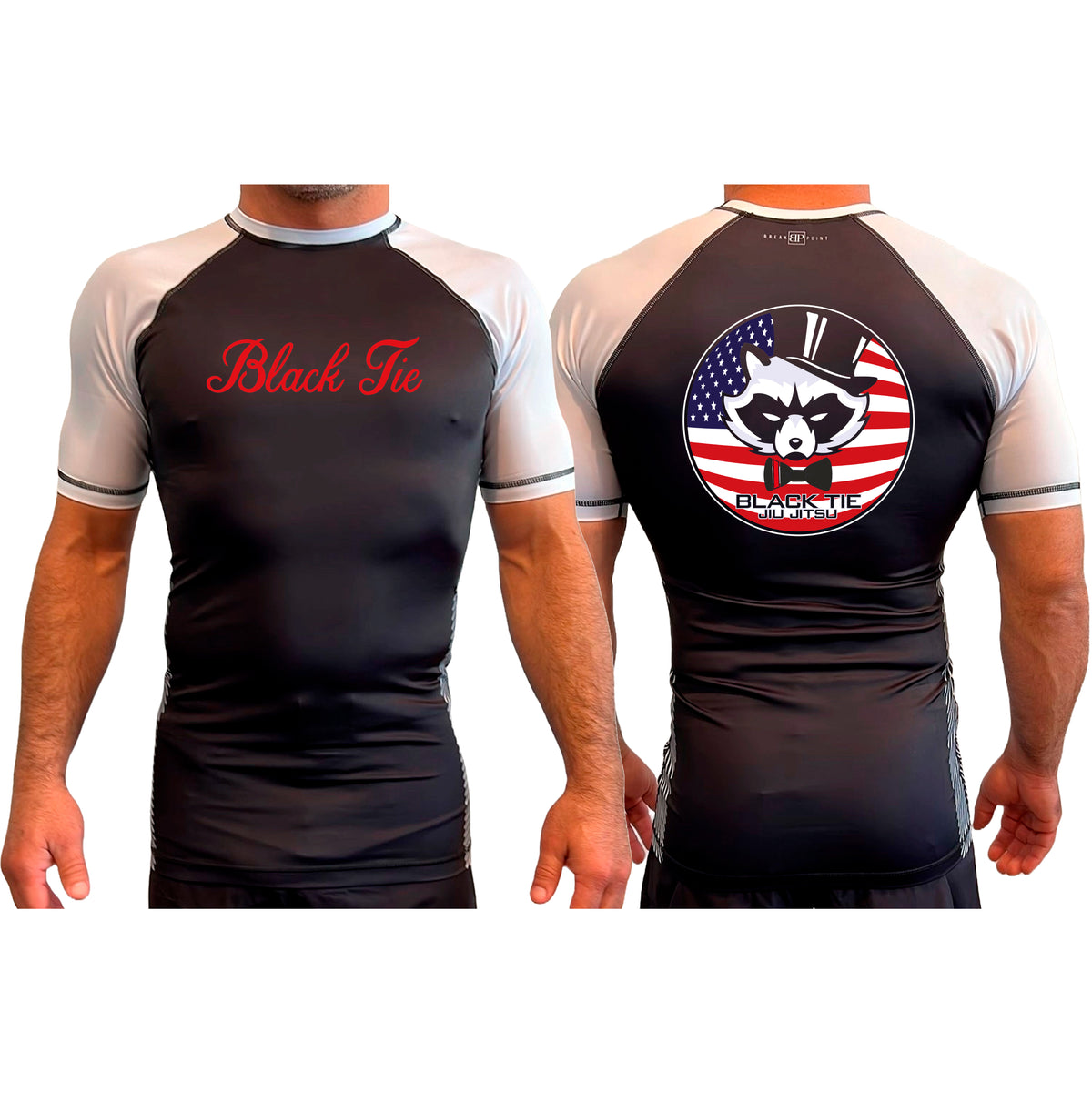 Black Tie/Trinity Jiu Jitsu All Black Ranked Short Sleeve Rash Guards #8234 C
