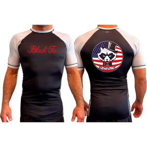 Black Tie/Trinity Jiu Jitsu All Black Ranked Short Sleeve Rash Guards #8234 C