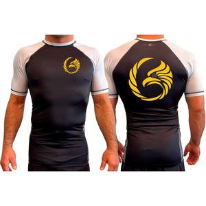 Black Tie/Trinity Jiu Jitsu All Black Ranked Short Sleeve Rash Guards #8234 A