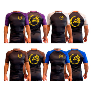 Black Tie/Trinity Jiu Jitsu All Black Ranked Short Sleeve Rash Guards #8234 A