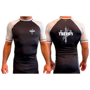 Triton Fight Center All Black Ranked Short Sleeve Rash Guards #8235 C
