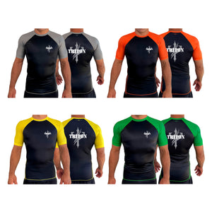 Triton Fight Center All Black Ranked Short Sleeve Rash Guards #8235 C