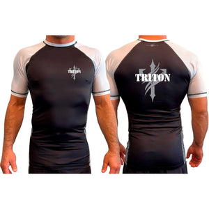 Triton Fight Center All Black Ranked Short Sleeve Rash Guards #8235 C