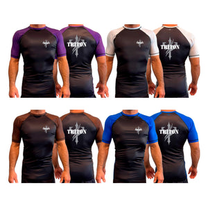 Triton Fight Center All Black Ranked Short Sleeve Rash Guards #8235 C