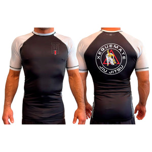 Xeque Mate Jiu Jitsu All Black Ranked Short Sleeve Rash Guards #8236 A