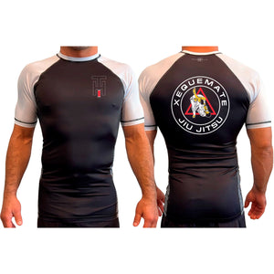 Xeque Mate Jiu Jitsu All Black Ranked Short Sleeve Rash Guards #8236 A