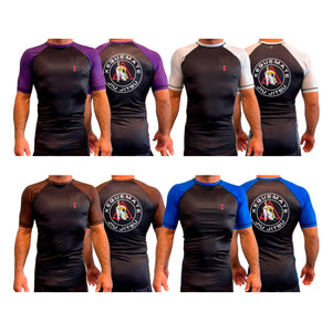 Xeque Mate Jiu Jitsu All Black Ranked Short Sleeve Rash Guards #8236 A