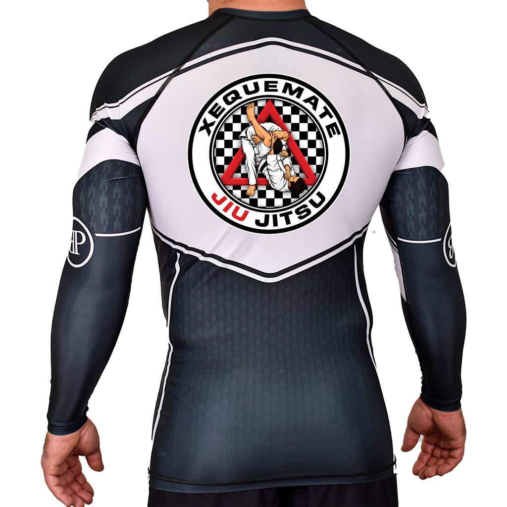 Xeque Mate Jiu Jitsu Academy Rash Guards Black/White #8236 F