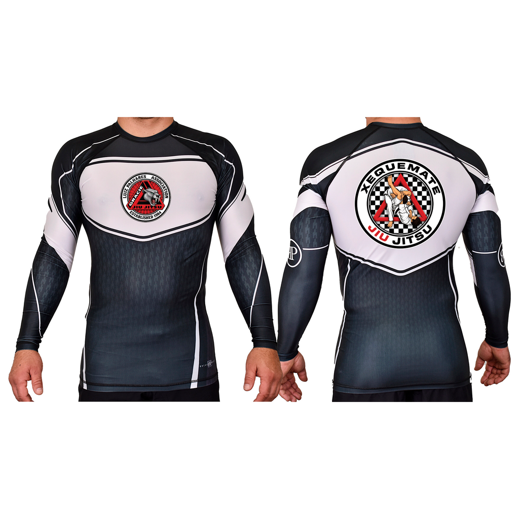 Xeque Mate Jiu Jitsu Academy Rash Guards Black/White #8236 F