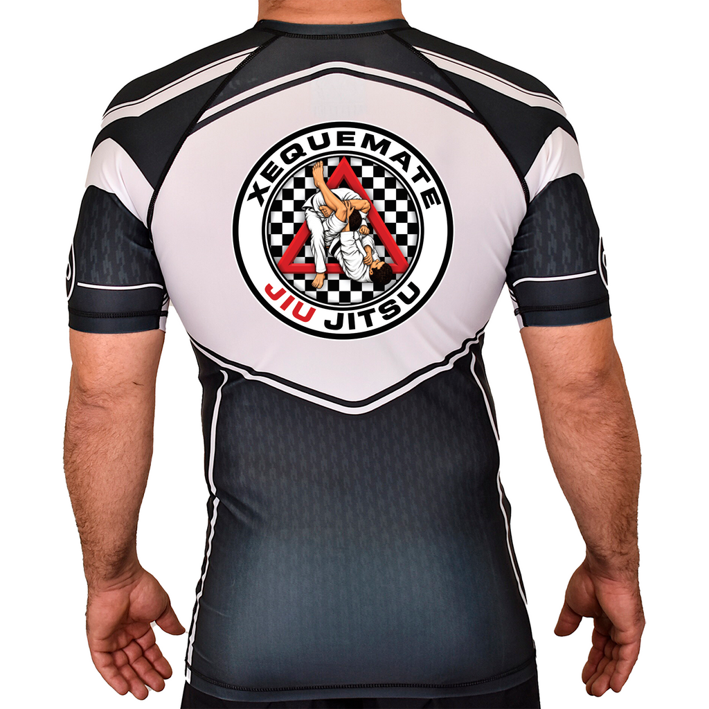 Xeque Mate Jiu Jitsu Academy Rash Guards Black/White #8236 F