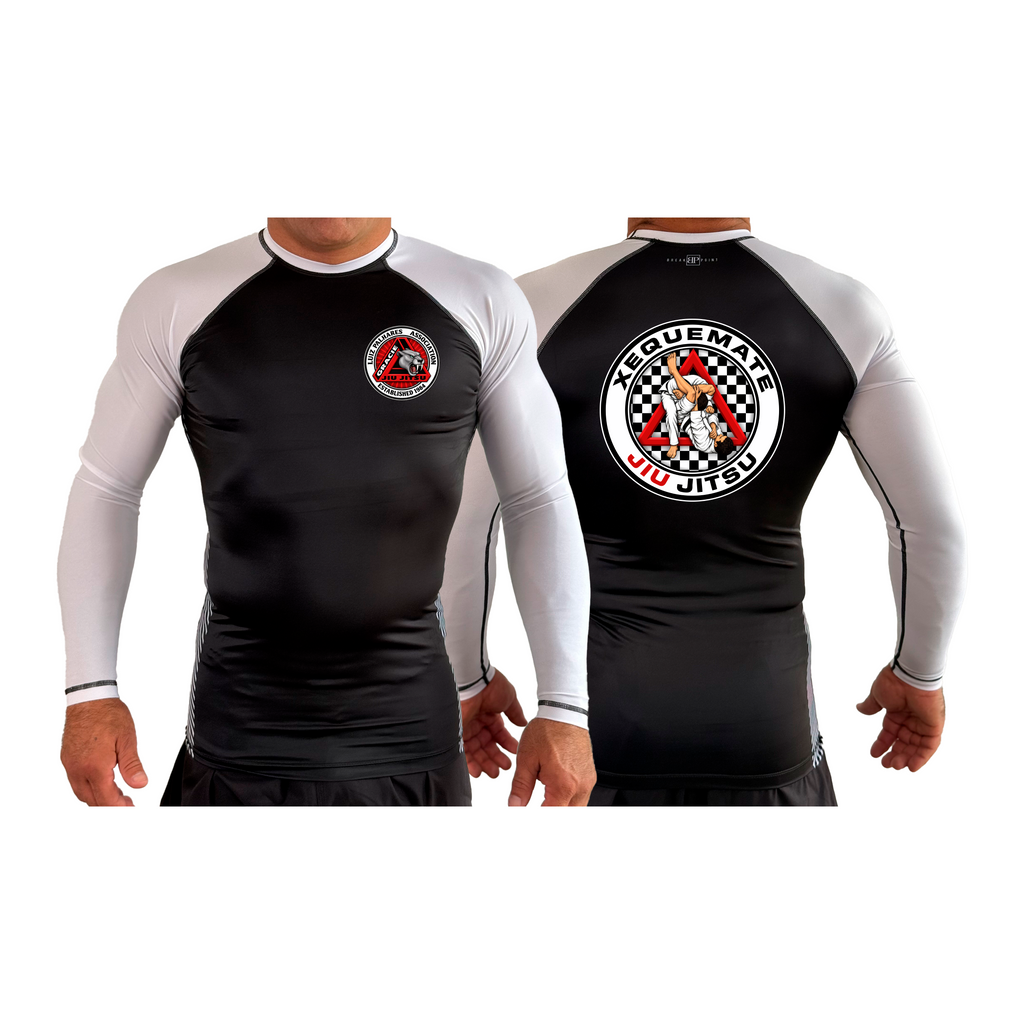 Xeque Mate Jiu Jitsu All Black Ranked Long Sleeve Rash Guards #8236 F