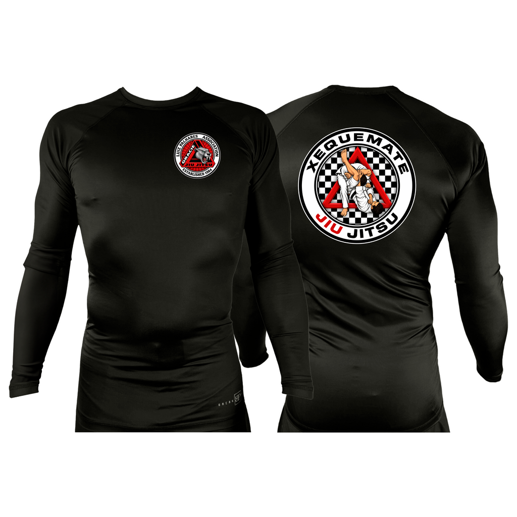 Xeque Mate Jiu Jitsu All Black Rash Guards Long Sleeves #8236 F
