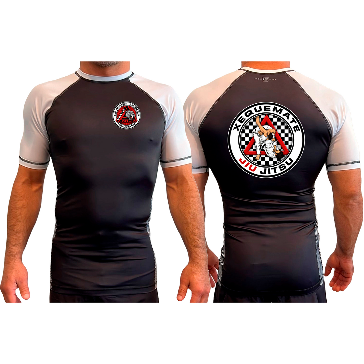 Xeque Mate Jiu Jitsu All Black Ranked Short Sleeve Rash Guards #8236 F