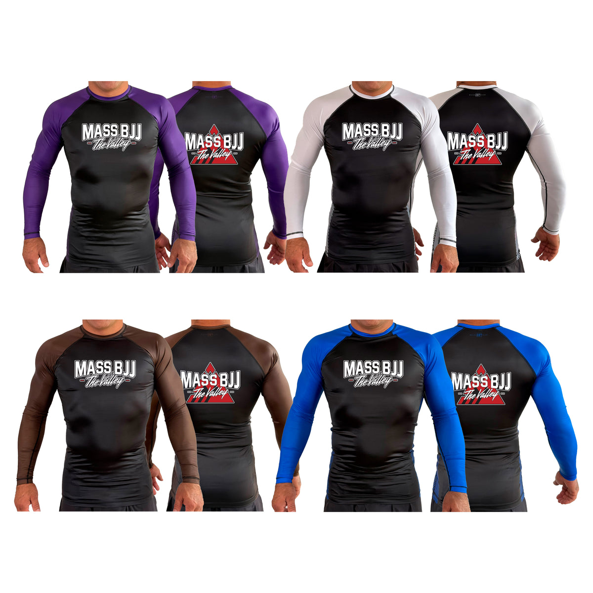 Mass BJJ The Valley All Black Ranked Long Sleeve Rash Guards #8237 A