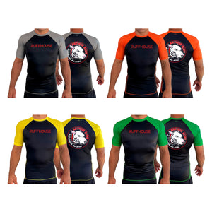 Ruffhouse All Black Ranked Short Sleeve Rash Guards #8238 A