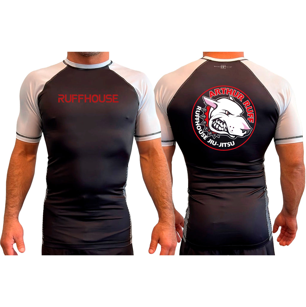 Ruffhouse All Black Ranked Short Sleeve Rash Guards #8238 A