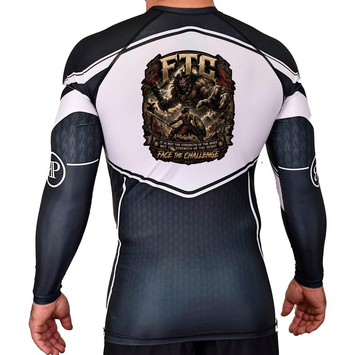 Face the Challenge Academy Rash Guards Black/White #8239 B